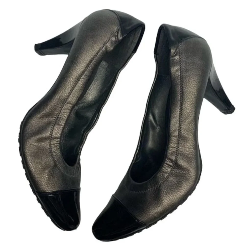 STUART WEITZMAN‎ Pewter leather Cap Toe Ballet Styled Pumps